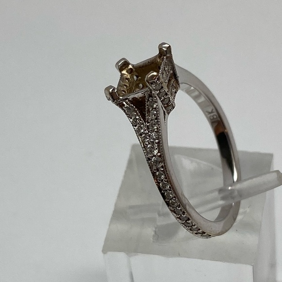 18K White Gold Natural Diamond Princess Cut Semi Mount Engagement Ring Fits 5mm - Picture 16 of 16